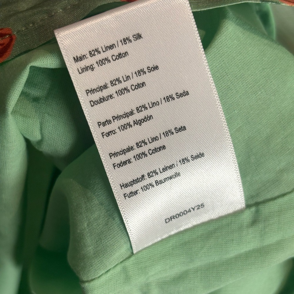 LOVAAN NWT Adeline Mini Puff Sleeve Linen Silk Dress in Green Rosette Size 10 - Picture 9 of 11